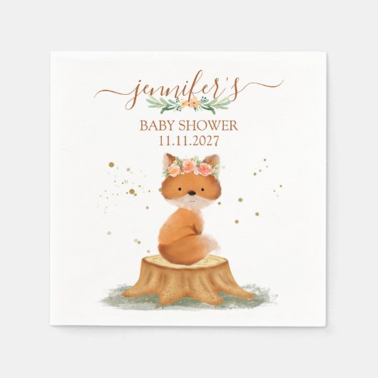 Wildlife Woodland Fox Baby Shower Serviette (Vorderseite)