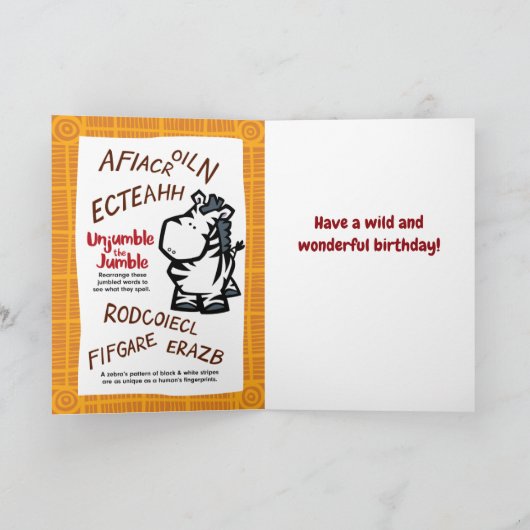 Wildlife Zebra Puzzle Grußkarte Karte (Innenseite)