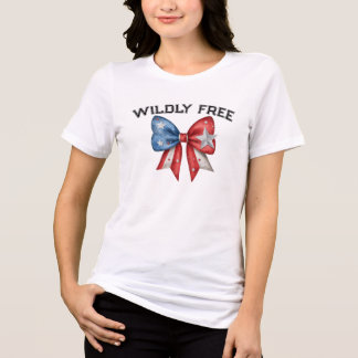 Wildly Free 4th of July Patriotic Ribbon Bow Tri-Blend Shirt
