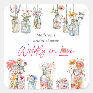 Wildly In Love Wildflower Watercolor Bridal Shower Quadratischer Aufkleber