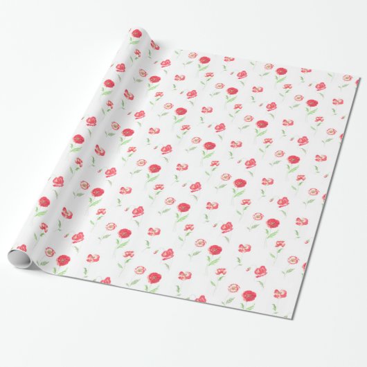 Wildmohnmuster Geschenkpapier (Ungerollt)