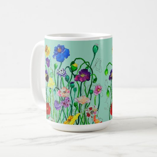 Wildmohnwasserfarbe Kaffeetasse (Vorderseite Links)