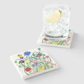 Wildmohnwasserfarbe Steinuntersetzer (Seitenansicht)