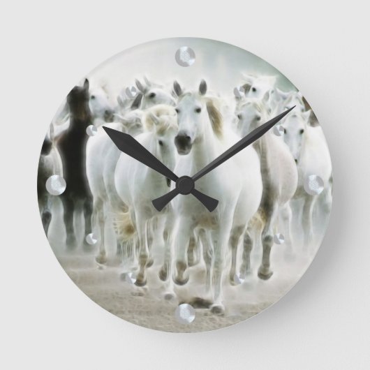Wildpferde Fraktal Wall Clock Runde Wanduhr (Vorderseite)