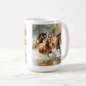 Wildpferde laufen braun-schwarze Aquarellmalerei  Kaffeetasse (VorderseiteRechts)