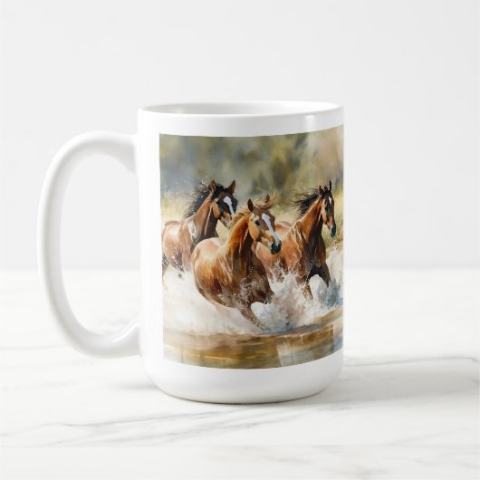 Wildpferde laufen braun-schwarze Aquarellmalerei  Kaffeetasse (Links)