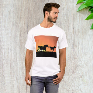 Wildpferde-Sonnenuntergangs-Silhouette T-Shirt