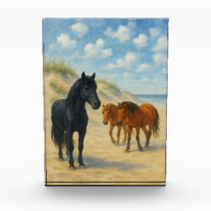 Wildpferde von Corolla North Carolina Aquarell Fotoblock