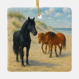 Wildpferde von Corolla North Carolina Aquarell Keramikornament