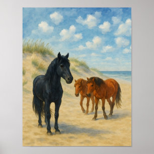Wildpferde von Corolla North Carolina Aquarell Poster
