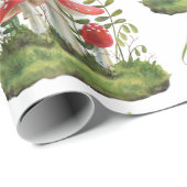 Wildpilze und Pflanze im Roten Wald Geschenkpapier (Rolleneckpunkt)