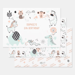 Wildsafari-Kindergeburtstag Geschenkpapier Set