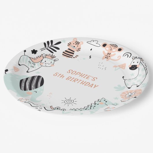 Wildsafari-Kindergeburtstag Pappteller (Schrägansicht)