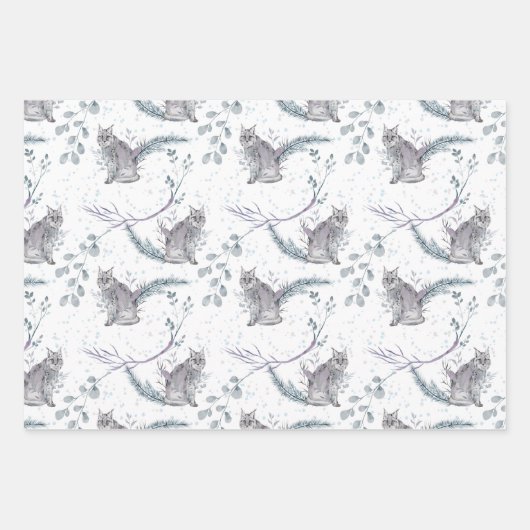 Wildschneekatzen mit Winterbotanicals Geschenkpapier Set (Vorderseite 3)