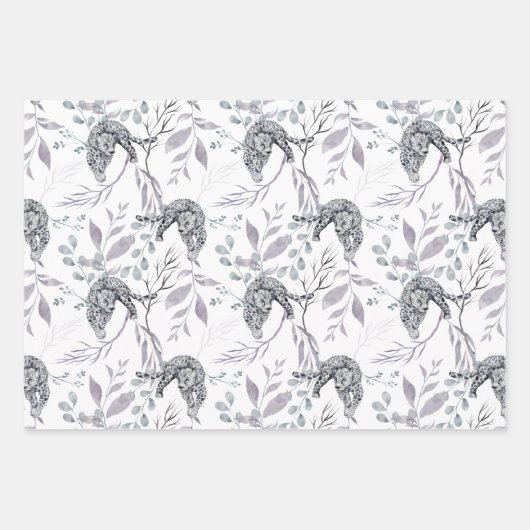 Wildschneekatzen mit Winterbotanicals Geschenkpapier Set (Vorderseite)