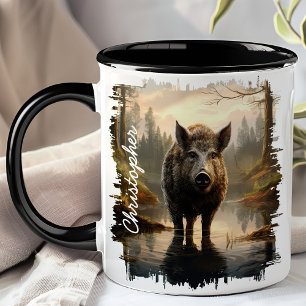Wildschwein am nebligen Waldsee Tasse
