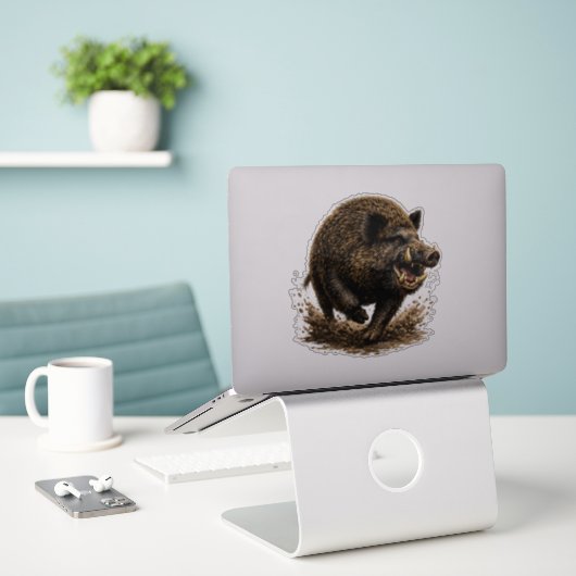 Wildschwein Aufkleber (Laptop auf Schreibtisch)