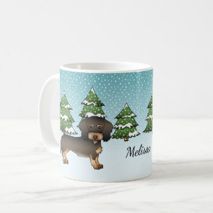 Wildschwein-Draht-haar-Dachshund-Hund-Winterwald Kaffeetasse