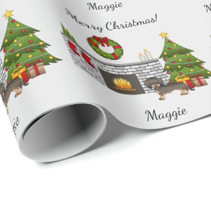 Wildschwein-Draht-haar-Dachshund - Weihnachtszimme Geschenkpapier