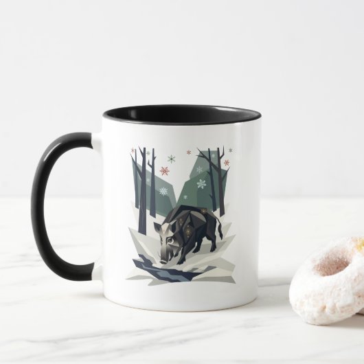 Wildschwein im Winterwald Tasse (Mit Donut)