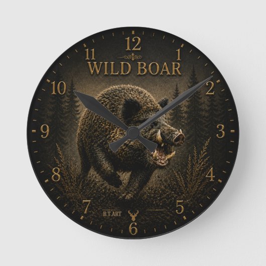 Wildschwein Runde Wanduhr (Vorderseite)