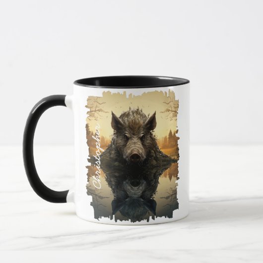 Wildschweine im Herbst Reflektion des Sees Tasse (Links)