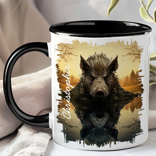 Wildschweine im Herbst Reflektion des Sees Tasse