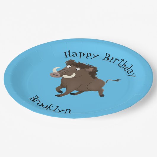 Wildschweine-Rasierapparat personalisierter Cartoo Pappteller (Schrägansicht)