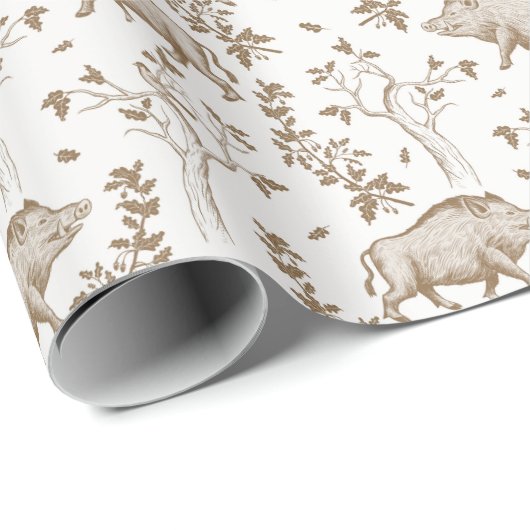 Wildschweineiche Blätter Vogelzweige Natur Geschenkpapier (Rolleneckpunkt)