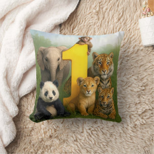 Wildtier-Babys mit der Nummer Eins Kissen