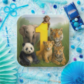 Wildtier-Babys mit der Nummer Eins Pappteller (Party)