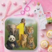 Wildtier-Babys mit der Nummer Eins Pappteller (Party)
