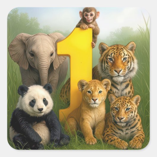 Wildtier-Babys mit der Nummer Eins Quadratischer Aufkleber (Vorderseite)