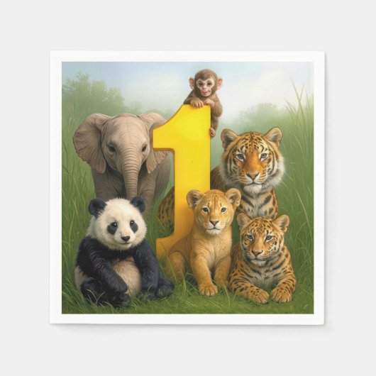 Wildtier-Babys mit einer Nummer Eins Serviette (Vorderseite)