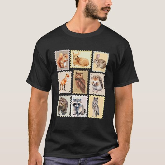 Wildtier-Briefmarkendesign eines Waldtieres T-Shirt (Vorderseite)