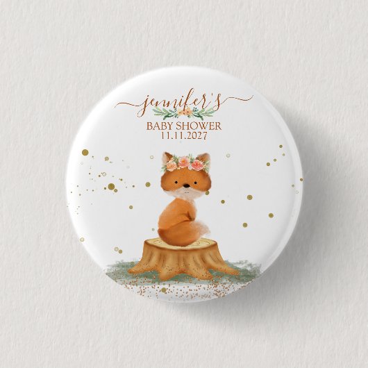 Wildtier Fuchs Aquarell Blume Button (Vorderseite)