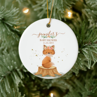 Wildtier Fuchs Blume zweiseitig Keramik Ornament