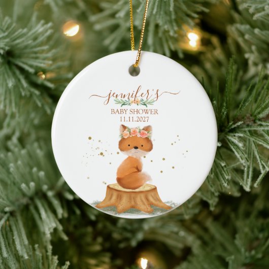 Wildtier Fuchs Blume zweiseitig Keramik Ornament (Baum)