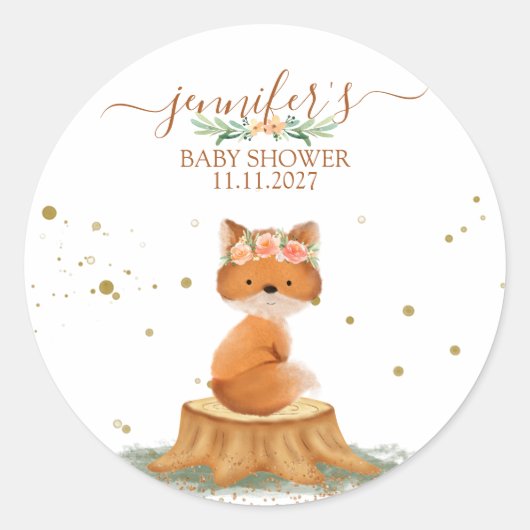 Wildtier Fuchs mit Blume Runder Aufkleber (Vorderseite)