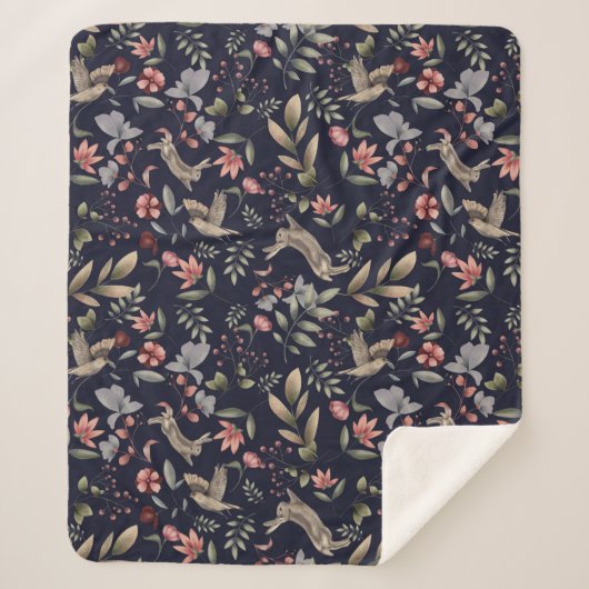 Wildtier-Kaninchen-Vogelmuster Sherpadecke (Vorderseite)