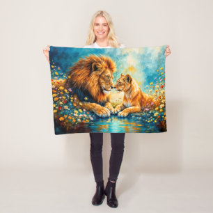 Wildtier Löwe Löwin Fantasy romantische Kunst Fleecedecke