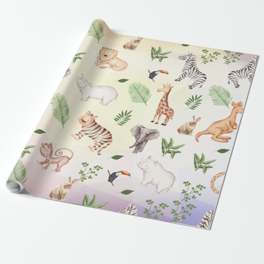 Wildtier mit Dschungelbaum-Muster Geschenkpapier (Ungerollt)
