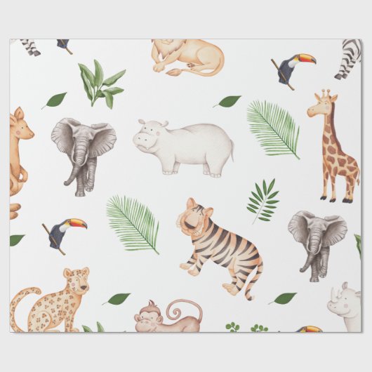 Wildtier mit Dschungelbaum-Muster Geschenkpapier (Flach)