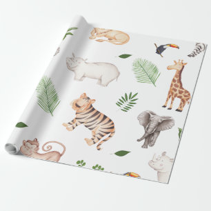 Wildtier mit Dschungelbaum-Muster Geschenkpapier
