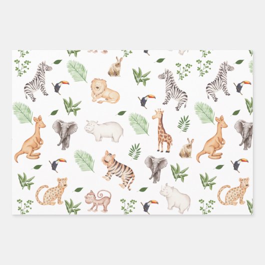 Wildtier mit Dschungelbaum-Muster Geschenkpapier Set (Vorderseite 3)