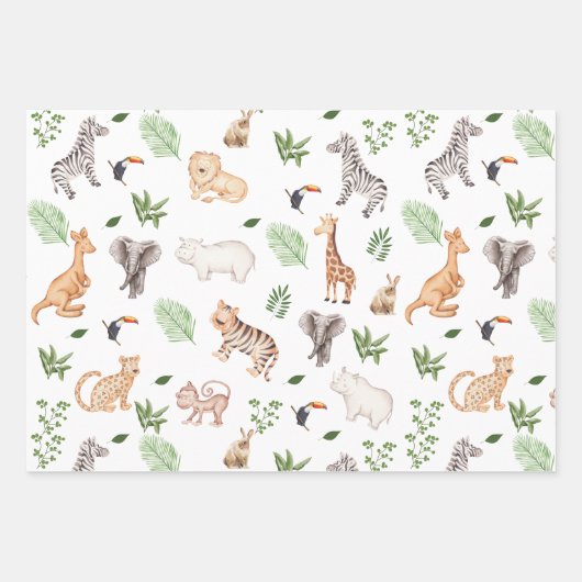 Wildtier mit Dschungelbaum-Muster Geschenkpapier Set (Vorderseite)