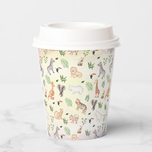 Wildtier mit Dschungelbaum-Muster Pappbecher (Rückseite)