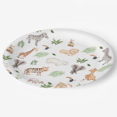 Wildtier mit Dschungelbaum-Muster Pappteller (Schrägansicht)