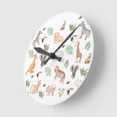 Wildtier mit Dschungelbaum-Muster Runde Wanduhr (Winkel)