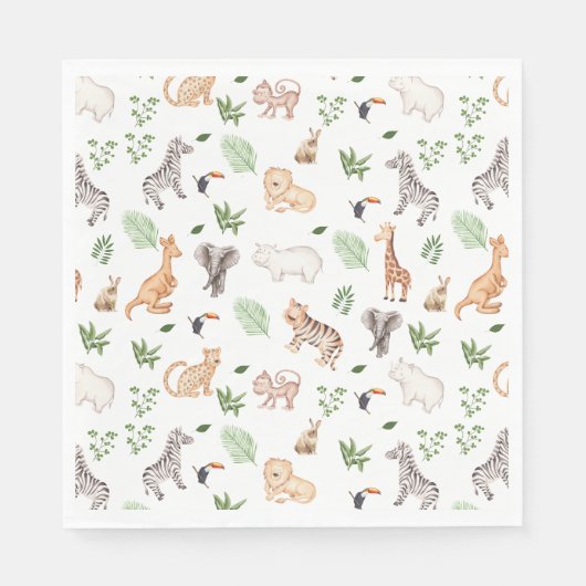 Wildtier mit Dschungelbaum-Muster Serviette (Vorderseite)